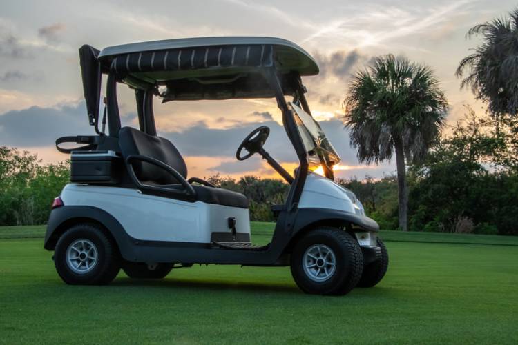 A golf cart on a Panama City Beach golf course